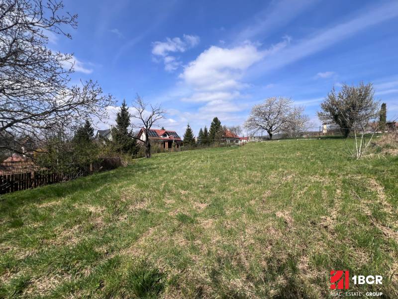 A garden with a grassy area and fruit trees in Marianka on Budovateľská, suitable for residential land.