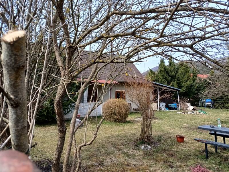 A family house in Vrícko, surrounded by trees and a lawn in the countryside.