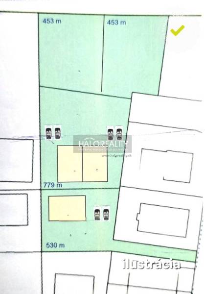 Illustration of a residential land layout in Senec, with areas of 453 m² and 530 m².
