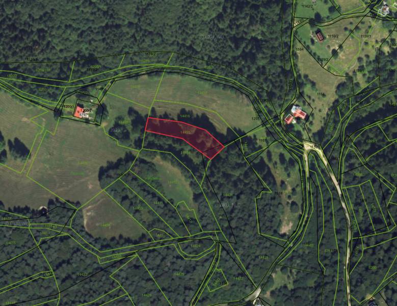 Cadastral map of agricultural and forest land in the village of Lazy pod Makytou.