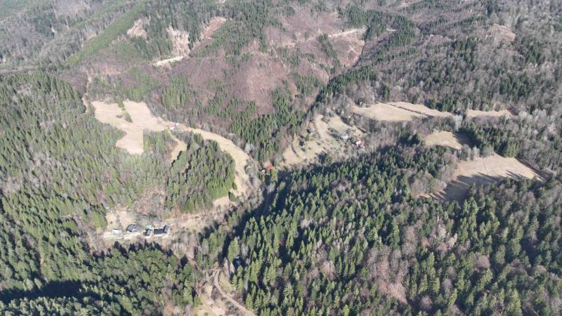 Aerial view of agricultural and forest land in Lazy pod Makytou.
