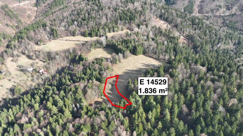 An aerial view of agricultural and forest land in Lazy pod Makytou.