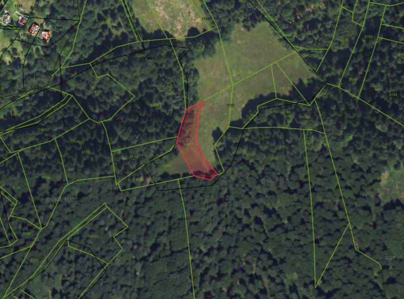 The satellite map shows agricultural and forest lands in Lazy pod Makytou with marked parcels.