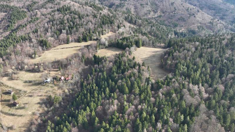 A hilly landscape where agricultural and forest lands near Lazy pod Makytou blend with dense forests.
