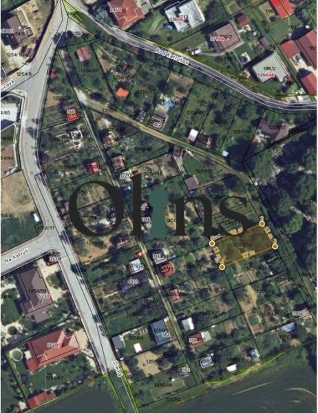 Aerial map of gardens in Nitra with a marked plot in the Pod Katruša area.