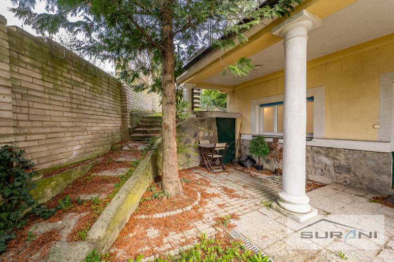 Exterior of a 4-room apartment on Krčméryho in Bratislava - Old Town with a tree and a staircase.