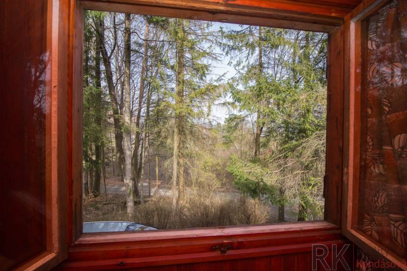 View from the window of the forests on recreational plots in Holčíkovce.
