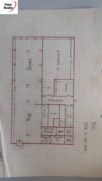 Floor plan of the gastro area in Búča with kitchen, storage, and dining room.