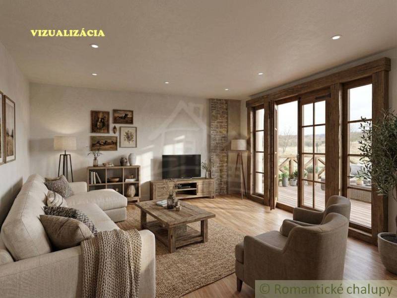 A family house with a wooden decor floor, comfortable furniture, and large windows with a view.