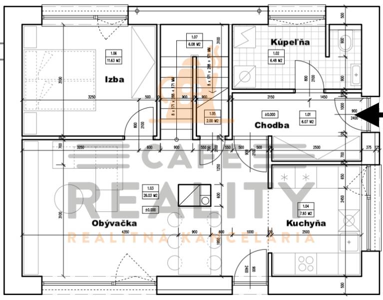 Apartment layout with the arrangement of a room, bathroom, kitchen, and living room. Plots - housing.