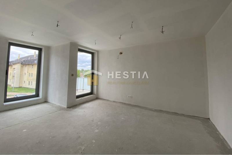 A spacious room with two large windows in a 2-room apartment.