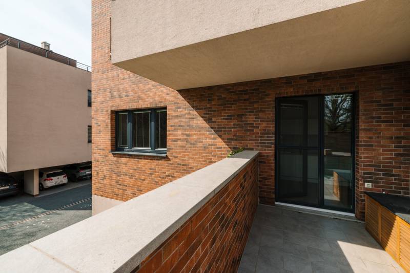 Brick balcony of a 4-room apartment on Cesta na Klanec in Bratislava - Lamač.