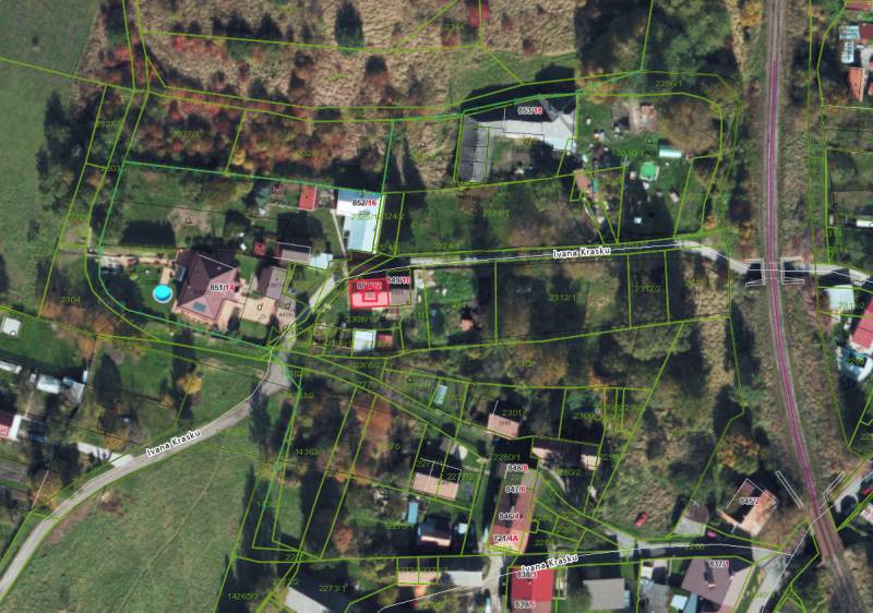 Aerial view of family houses on Ivana Krasku Street in Handlová.