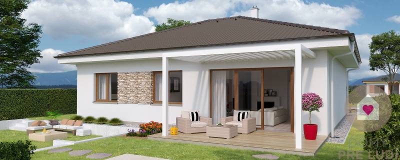 A family house on Jelšová Street in Bernolákovo with a terrace and garden seating.