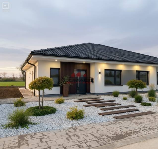 A family house in Moravany nad Váhom on Moravany nad Váhom Street with a landscaped front garden.