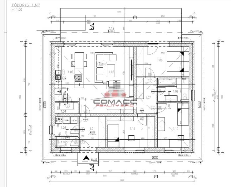 Ground floor plan of the family house on Hubinska Street in Moravany nad Váhom.
