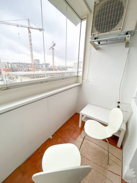 Balcony of a 4-room apartment with a view of cranes in Bratislava - Nivy, Ondavská.