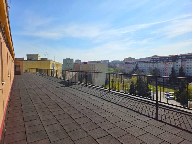 A view of a spacious terrace in Košice, in the Staré Mesto district on ČSA Street.