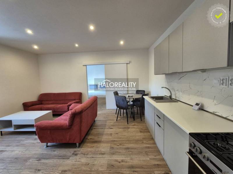 Living room in a two-room apartment with a sofa and a wooden decor floor.