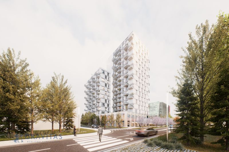 High-rise buildings with balconies and a road in Bratislava - Ružinov on Mlynské nivy.