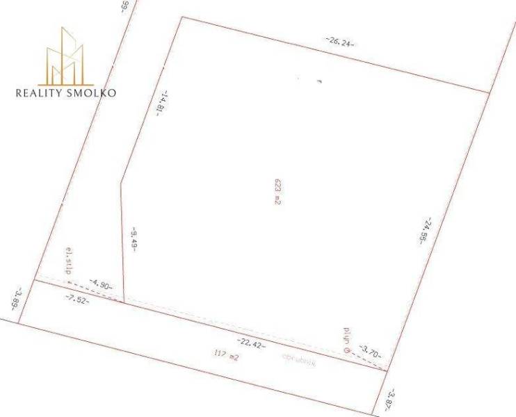A plot for residential use in Ľubotice with a marked cadastral map and dimensions.