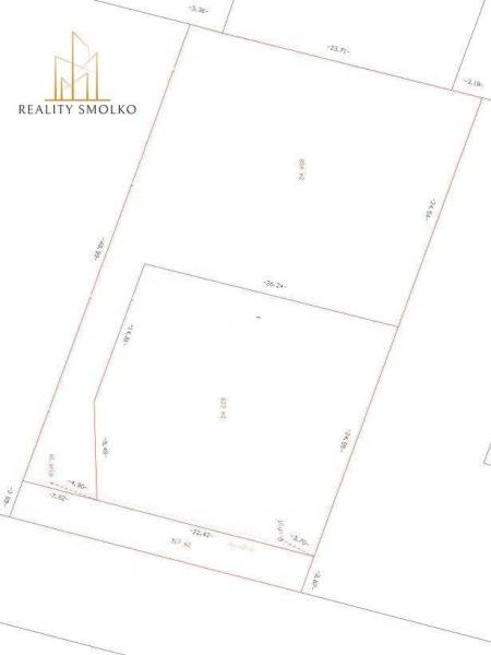 A floor plan on a plot in Ľubotice designated for residential use, with exact parcel dimensions.