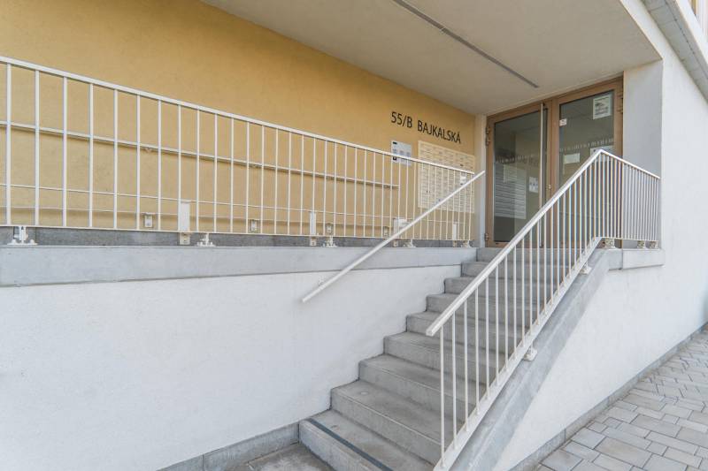 Entrance to a 3-room apartment on Bajkalská Street in Bratislava, Ružinov with a staircase.