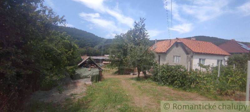 A family house in Šiatorská Bukovinka with a view of the hills, a garden with trees and vines.