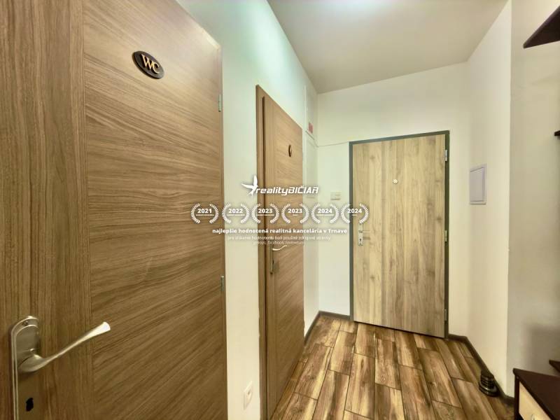 Entrance hallway with wood-patterned flooring in a 2-room apartment.