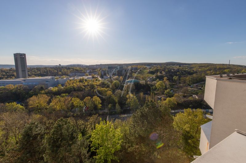 View from a 2-room apartment in Bratislava - Staré Mesto with a panorama of the city and greenery.