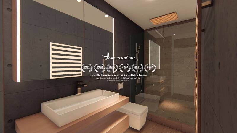 Bathroom with a glass shower enclosure and a floor with a wooden decor. Unique properties.