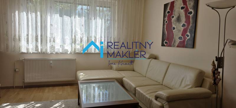 A bright living room in a three-room apartment with a sofa, an abstract painting, and a wooden decor floor.