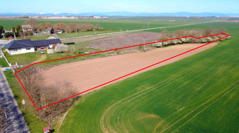 Aerial view of arable land and the surroundings of the Gardens in Ondrejovce.