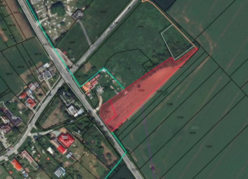 Cadastral map with marked parcels in Záhrady, Ondrejovce.