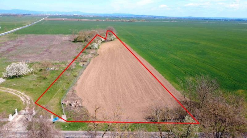 The field in Ondrejovce in the Gardens, bordered by a red line, greenery around.