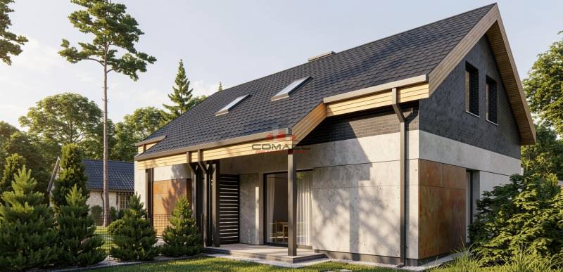 A family house in Sasinkovo on Sasinkovo Street with a hipped roof and garden landscaping.