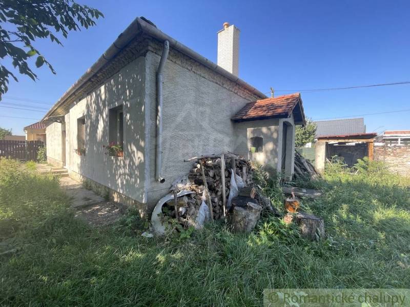 A family house in Jatov with wooden cladding and a garden full of flowers and logs.