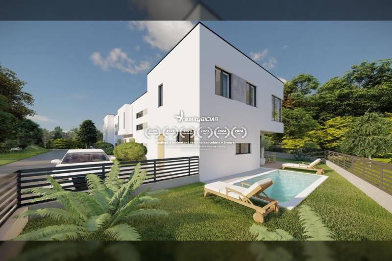 A family house in Nin with a swimming pool, garden, and parking space on the street in Nin.