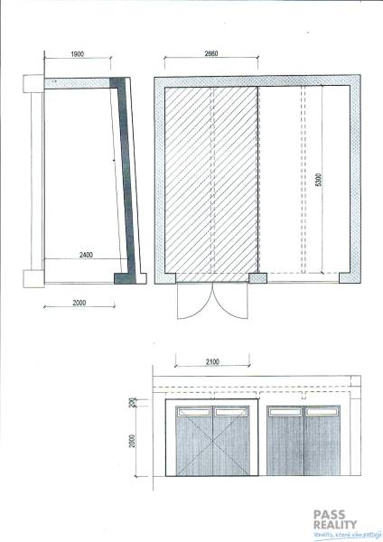 Garage plan with dimensions and double doors.