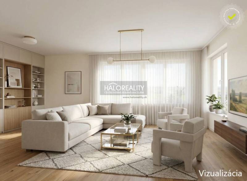 Living room in a family house with a comfortable sofa, carpet, and wooden decor flooring.