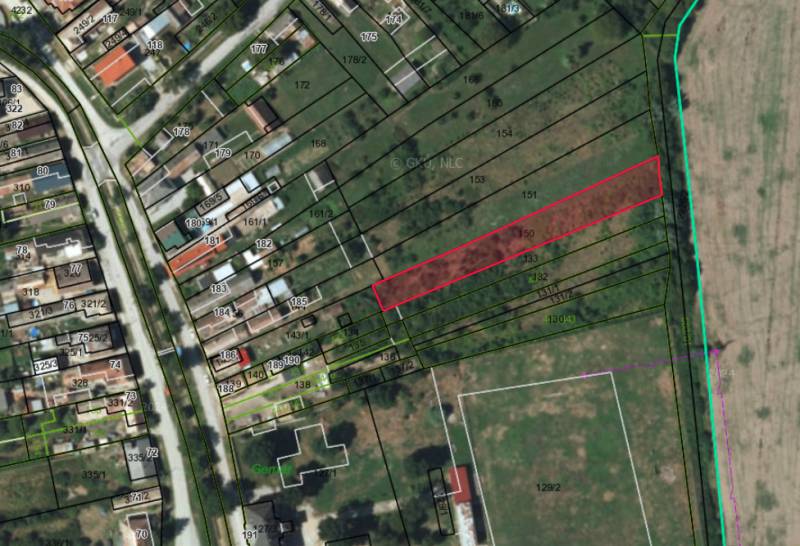 Aerial view of garden distribution in Gemer with a marked plot.