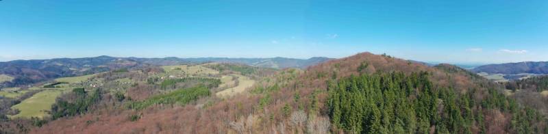 Panoramic view of agricultural and forest lands in Lysá pod Makytou with forests and meadows.