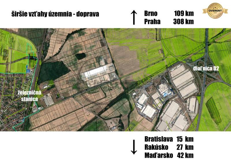 Aerial view of commercial land near Priemyselná Street, Zohor; close to the railway station.