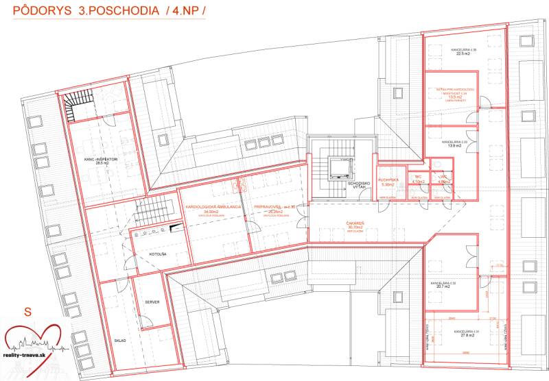Floor plan of offices with an outpatient section and waiting room on the 3rd floor.