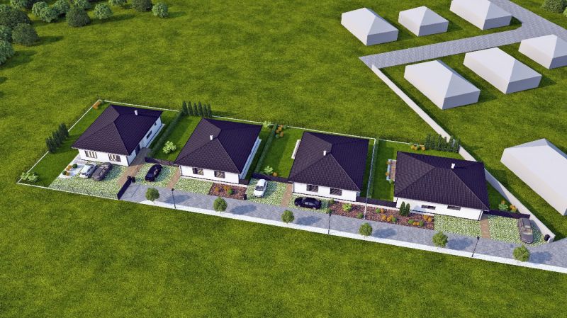Family houses on Leknová Street in Láb with yards and driveways.