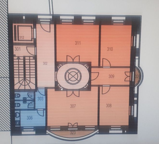 The floor plan of the offices on Štefánikova Street shows rooms with a central corridor.