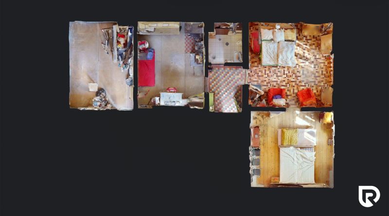 Floor plan of a family house with multiple rooms and floors with a wooden decor.