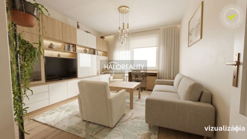A comfortable living room in a 4-room apartment with a wooden decor floor and light furniture.