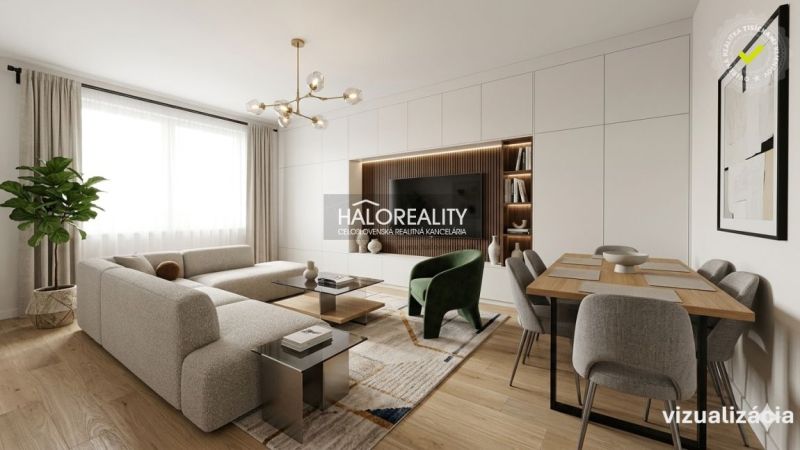 Living room in a 4-room apartment with a comfortable sofa, carpet, and furniture set.