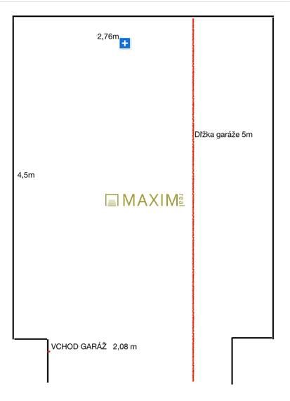 Floor plan of a garage with dimensions 2.76 m x 5 m, entrance width 2.08 m.